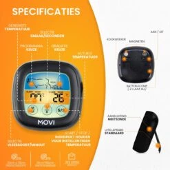 Movi® Mini+ Vleesthermometer - Bbq Thermometer – Kamado - Oventhermometer - Vleesthermometer Draadloos – Keukenthermometer - Suikerthermometer - Vloeistofthermometer – Barbecue Accessoires - Inclusief E-Book - Kookwekker - -Merkloos Verkoopwinkel 1199x1200 10