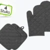 Homéé Ovenwanten En Pannenlappen Hittebestendig - Zwart - 4 Delige Sets