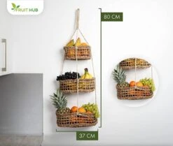 FRUIT HUB - Hangende Fruitmand - Wandplank - 100% Natuurlijk. Fruitmand Muur, Fruitopslag, Hangende Hangende Mand Keuken -Merkloos Verkoopwinkel 1200x1013 4