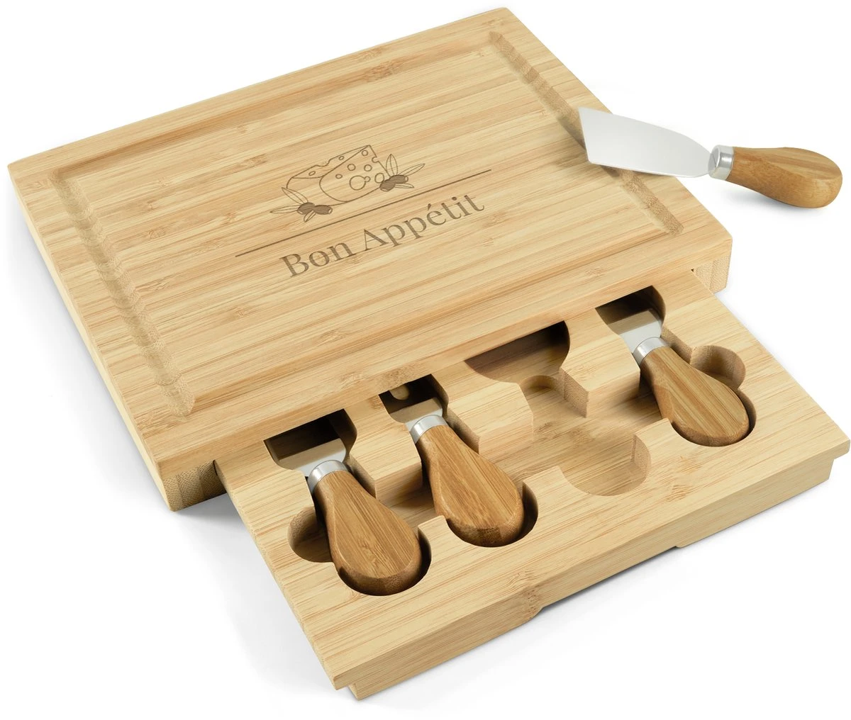 Kaasmesjes Set Met Gegraveerde Houten Snijplank - Breed Mes, Dun Mes, Vork En Puntig Mes - Het Perfecte Cadeau Voor Een Kaasliefhebber - Brie, Camembert, Morbier En Oude Kaas Nu Nóg Lekkerder Met Deze Kaas-set 1 Kaasmesjes Set Met Gegraveerde Houten Snijplank - Breed Mes, Dun Mes, Vork En Puntig Mes - Het Perfecte Cadeau Voor Een Kaasliefhebber - Brie, Camembert, Morbier En Oude Kaas Nu Nóg Lekkerder Met Deze Kaas-set