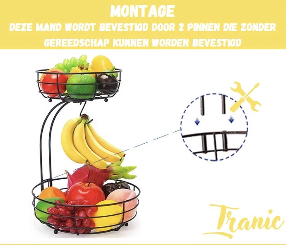 Tranic Fruitschaal - Fruitmand - Zwart Metaal - Etagere - Keuken Organizer 7 Tranic Fruitschaal - Fruitmand - Zwart Metaal - Etagere - Keuken Organizer - Afbeelding 7