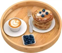 OMID HOME® Bamboe Dienblad Rond - Ø30 Cm - Rond Koffie / Thee Dienblad - Dienblad Met Handvatten - Bamboe Hout - 30 X 30 X 5 Cm