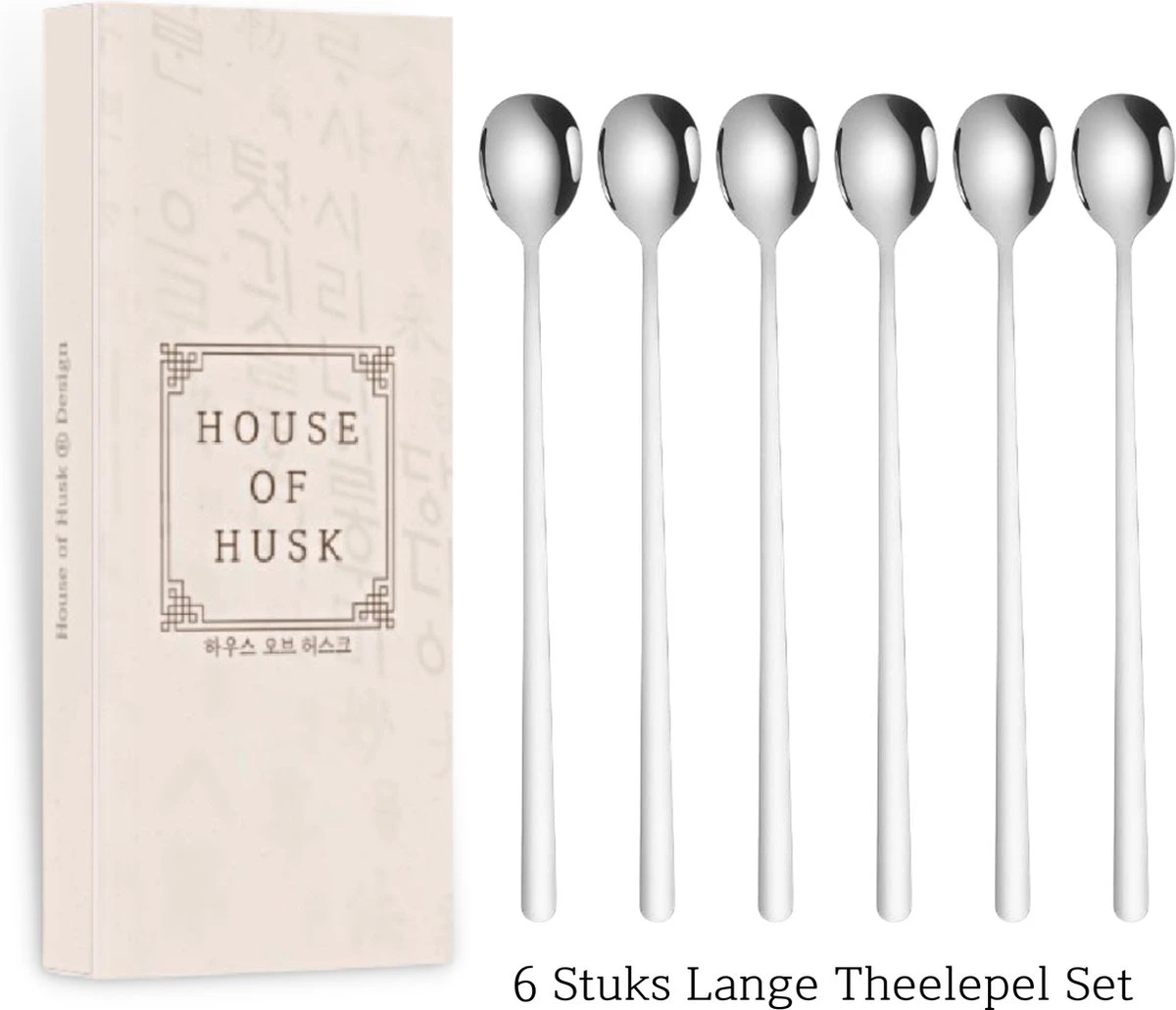 House Of Husk Latte Macchiato Lepels Set - Lange Theelepels - Koffielepels - Longdrinklepels - Sorbetlepels - Barlepel - RVS - 6 Stuks - 20CM - Zilver 7 House Of Husk Latte Macchiato Lepels Set - Lange Theelepels - Koffielepels - Longdrinklepels - Sorbetlepels - Barlepel - RVS - 6 Stuks - 20CM - Zilver - Afbeelding 7