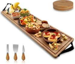 Tapasplank - Borrelplank - Serveerplank - Kaasplank - Hapjesplank - Inclusief Kaasmesjes - Inclusief Onderzetters - Taspasplank Bamboe - Tapas Servies - Inclusief Ebook - 70 Cm