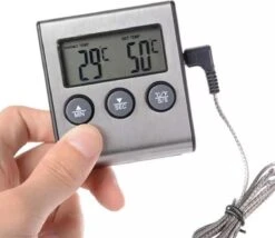 Boticz - 2-in-1 Magnetische Digitale Kern Thermometer Met Keuken Timer Alarm - Magnetische Vloeistof/Vlees Temperatuurmeter Met Meetsonde Draad & Kook Timer - 0-250 Graden Celcius - Inclusief Gratis Batterijen