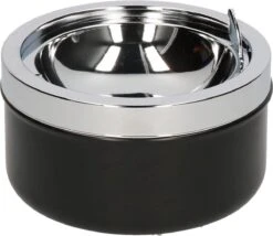 HI Ronde Tuin/terras Asbak Met Klep 11 Cm RVS - Tuimelasbak - Zwarte-Buiten Asbakken