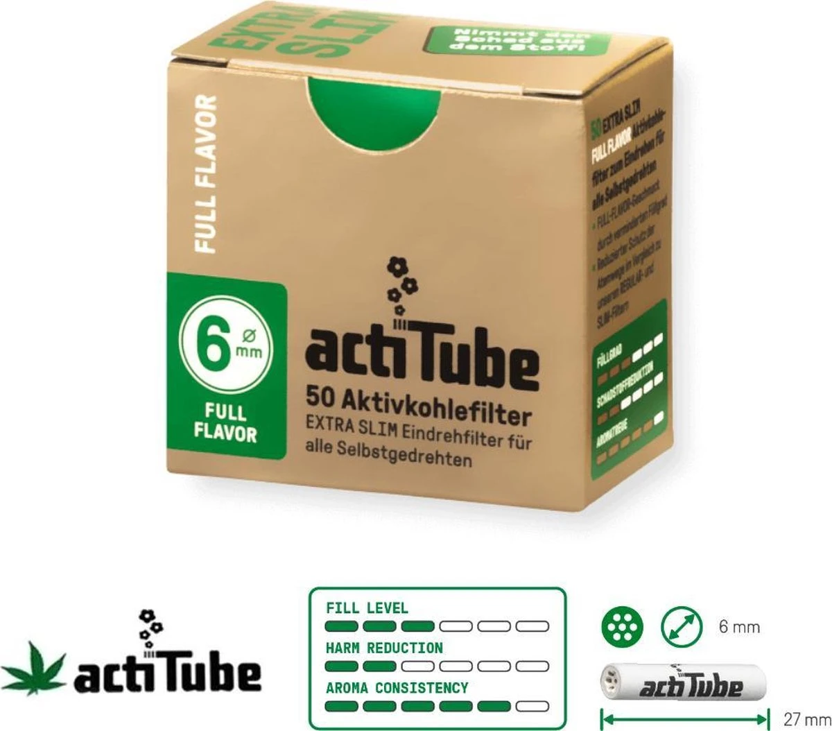 ActiTube Extra Slim - Active Charcoal Filters - Actief Koolfilter - 50 X 6mm 1 ActiTube Extra Slim - Active Charcoal Filters - Actief Koolfilter - 50 X 6mm
