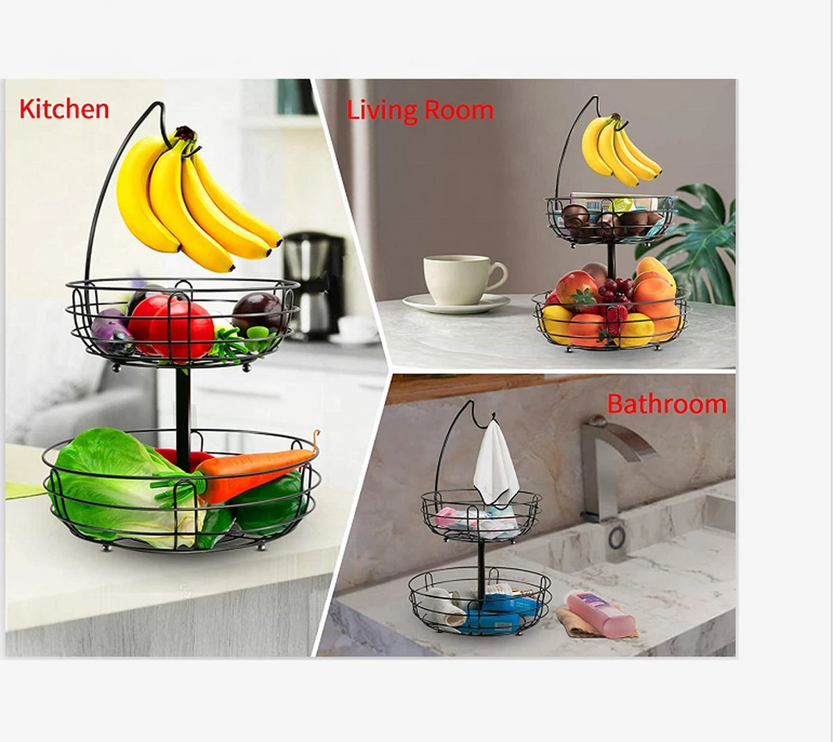 Fruitmand Met Bananenhanger - Fruitschaal - Fruitmand Hangend - Opbergmand - Fruitmand Met Banaanhouder - Fruitschalen - Fruitmanden - 2 Lagen - Valentijn 6 Fruitmand Met Bananenhanger - Fruitschaal - Fruitmand Hangend - Opbergmand - Fruitmand Met Banaanhouder - Fruitschalen - Fruitmanden - 2 Lagen - Valentijn - Afbeelding 6