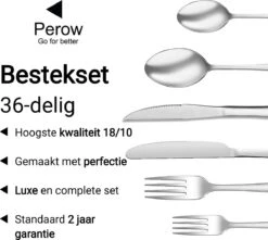 Perow 6 Persoons Bestekset – 36 Delig – 18/10 Edelstaal – Lepels, Messen, Vorken & Steakmessen – Vaatwasserbestendig – Zilver - Serviessets -Merkloos Verkoopwinkel 1200x1073 1