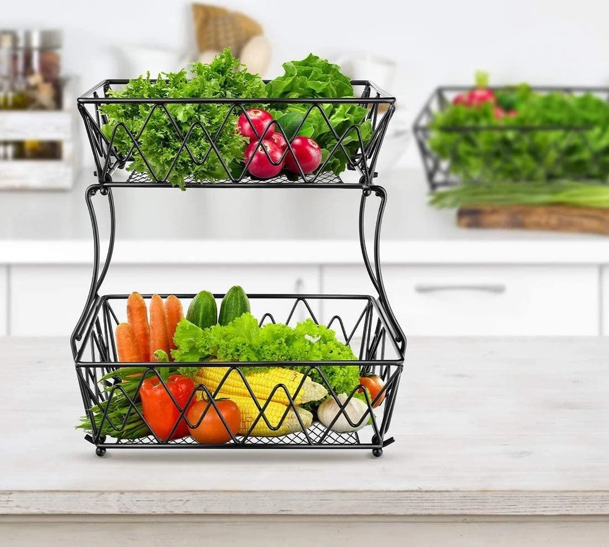 Cgoods Fruitschaal 2 Laags - Fruitschaal - Fruitmand - Fruitschaal Etagere - Schaal - Zwart 10 Cgoods Fruitschaal 2 Laags - Fruitschaal - Fruitmand - Fruitschaal Etagere - Schaal - Zwart - Afbeelding 10