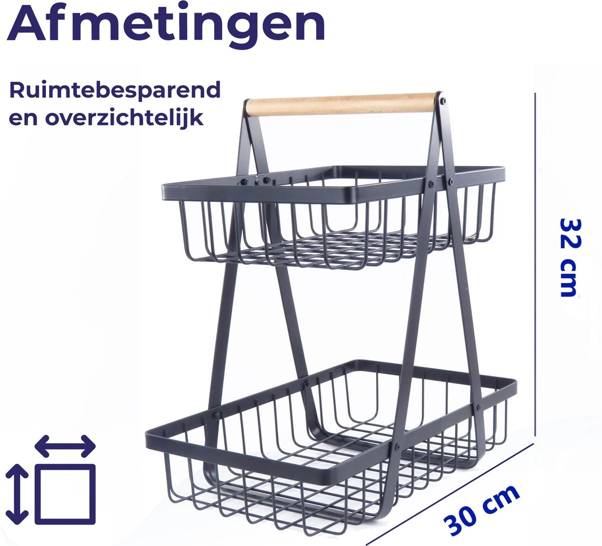 Fruitschaal Etagere 2 Lagen Voor Keuken - Large - 30x18x32 - Fruitmand Zwart Metaal - Keuken Organizer - Industrieel 4 Fruitschaal Etagere 2 Lagen Voor Keuken - Large - 30x18x32 - Fruitmand Zwart Metaal - Keuken Organizer - Industrieel - Afbeelding 4