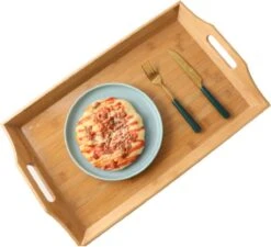 Merkloos Decopatent® Dienblad Rechthoek - Groot Dienblad Met Handvaten - Bamboe Houten Dienblad - Afm 50 X 30 X 6 Cm.