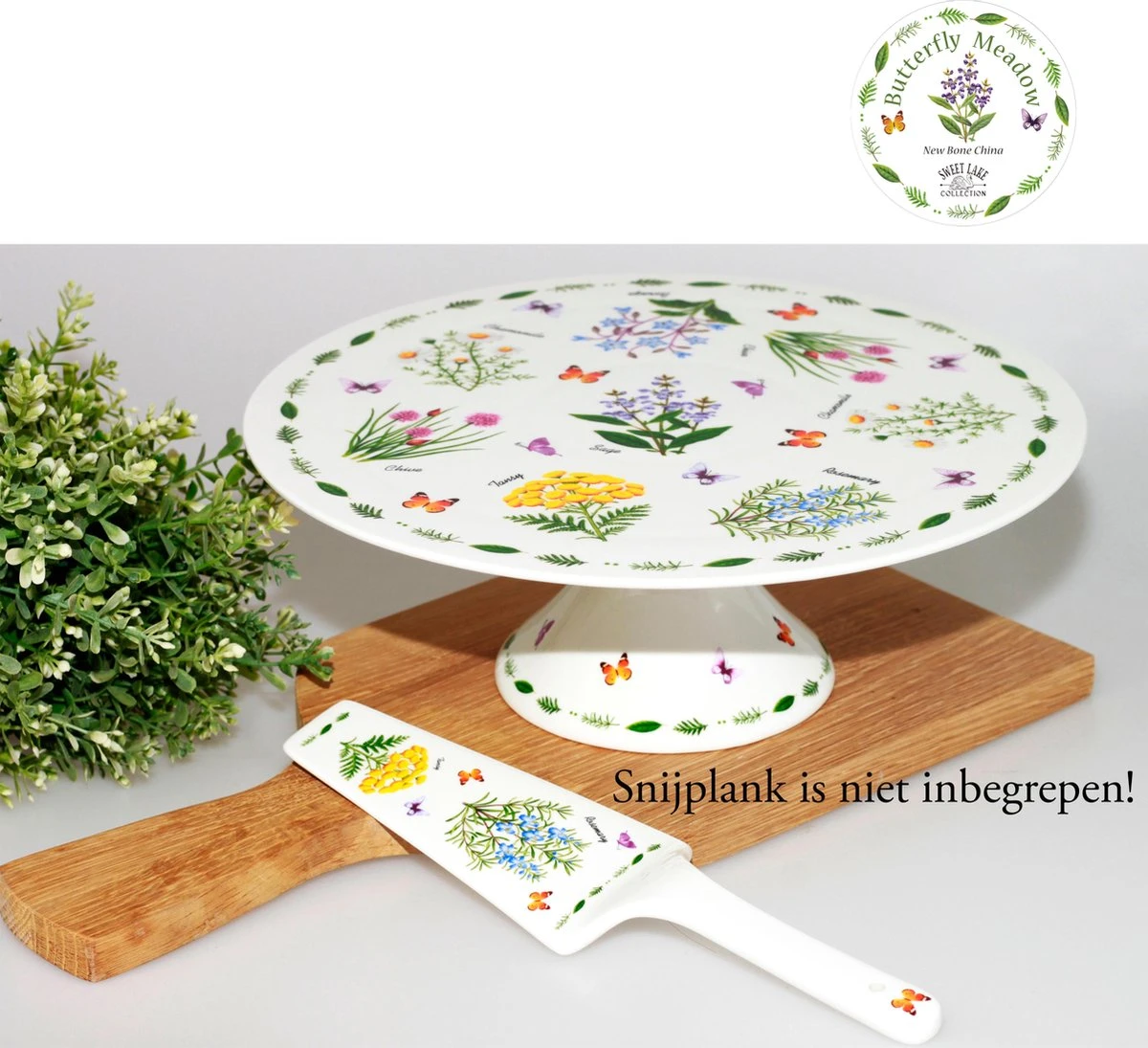 SLC-Taartplateau Op Voet Met Taartschep Butterfly Meadow-taartschaal-cakeschaal,taart Standaard 1 SLC-Taartplateau Op Voet Met Taartschep Butterfly Meadow-taartschaal-cakeschaal,taart Standaard