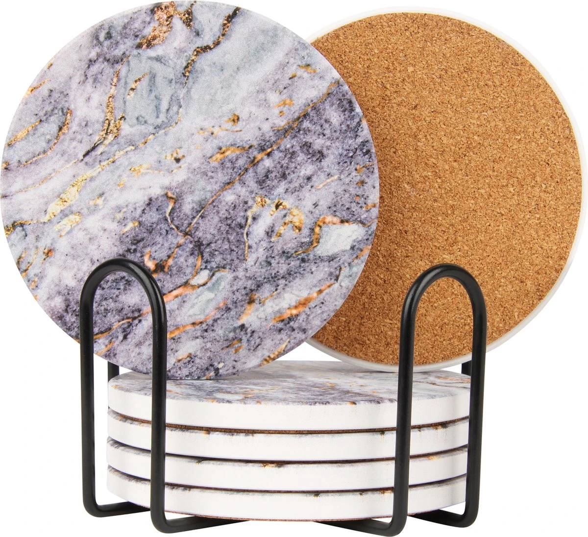 Castagnola Keramische Onderzetters Met Houder – Onderzetters Voor Glazen – Onderzetters Design – Onderzettersset – Drink Onderzetters – Keramisch – Kurk – Set Van 6 – Grijs/Goud 1 Castagnola Keramische Onderzetters Met Houder – Onderzetters Voor Glazen – Onderzetters Design – Onderzettersset – Drink Onderzetters – Keramisch – Kurk – Set Van 6 – Grijs/Goud