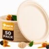 BEELEEVE [50-Pack] Wegwerp Ronde Bagasse Papieren Platen - Sterk, Composteerbaar, Milieuvriendelijk, Suikerriet Vezel - Heavy Duty, Biologisch Afbreekbaar, Duurzaam, BBQ, Picknick, Keuken, Natuurlijk Bruin (23cm-9in)