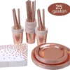 Rose Goud Verjaardag Wegwerp Servies Set - Borden En Bekers Feestartikelen -25 Gasten - Feestservies
