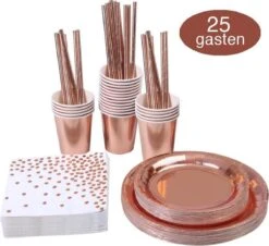 Rose Goud Verjaardag Wegwerp Servies Set - Borden En Bekers Feestartikelen -25 Gasten - Feestservies