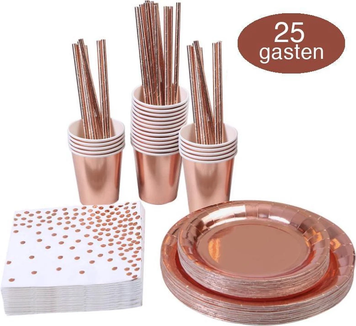 Rose Goud Verjaardag Wegwerp Servies Set - Borden En Bekers Feestartikelen -25 Gasten - Feestservies 1 Rose Goud Verjaardag Wegwerp Servies Set - Borden En Bekers Feestartikelen -25 Gasten - Feestservies