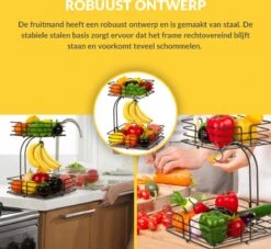 SensaHome - Fruitmand Met Bananenhouder - Vierkant 2-Laags Zwart - Fruitschaal - Etagere - Metaal - Industrial - Modern -Merkloos Verkoopwinkel 1200x1101 2