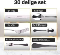 Grandlux Bestekset 6 Persoons 30-delig - Zilver Bestek - Messen, Vorken, Lepels - Cutlery Set - RVS -Merkloos Verkoopwinkel 1200x1103
