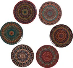Onderzetters Voor Glazen - Tafelaccessoires - Onderzetters - Kurk - Coasters - Set Van 6 - Mandala Design - Cadeau