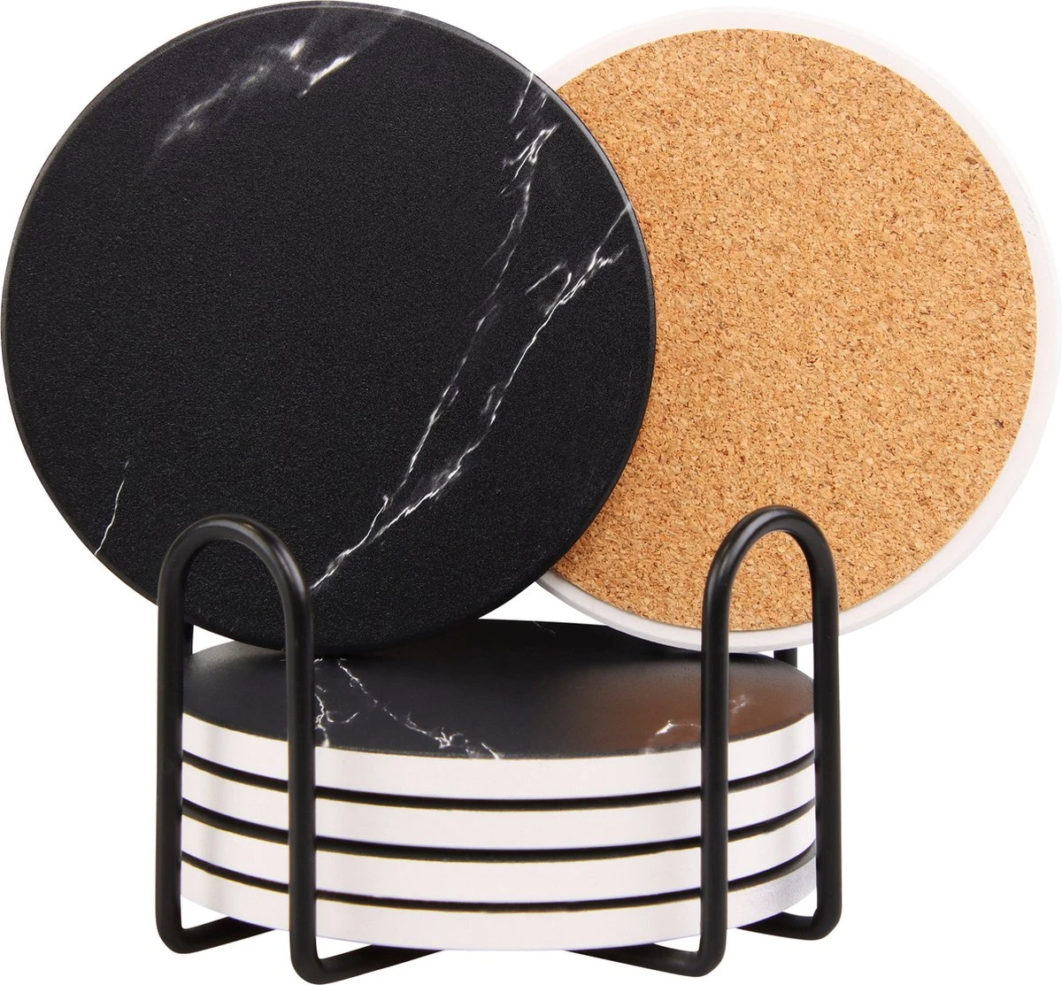 Sincer Keramische Onderzetters Voor Glazen Met Houder – Set Van 6 Zwarte Keramische/Marmeren Onderleggers –Luxe/Modern Design - Premium Kwaliteit – Kurken Antislip Onderkant – Hittebestendig – Zeer Absorberend – Rond – Duurzaam/Milieuvriendelijk 1 Sincer Keramische Onderzetters Voor Glazen Met Houder – Set Van 6 Zwarte Keramische/Marmeren Onderleggers –Luxe/Modern Design - Premium Kwaliteit – Kurken Antislip Onderkant – Hittebestendig – Zeer Absorberend – Rond – Duurzaam/Milieuvriendelijk