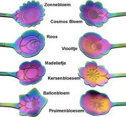 Fako Bijoux® - Bloemen Lepels Set - Theelepel / Koffielepel - 12cm - Regenboog - 8 Stuks -Merkloos Verkoopwinkel 1200x1113 6