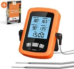 Vleesthermometer Dubbele Sonde - BBQ Thermometer Oranje Met Timer - Kernthermometer - Suikerthermometer - Kookthermometer