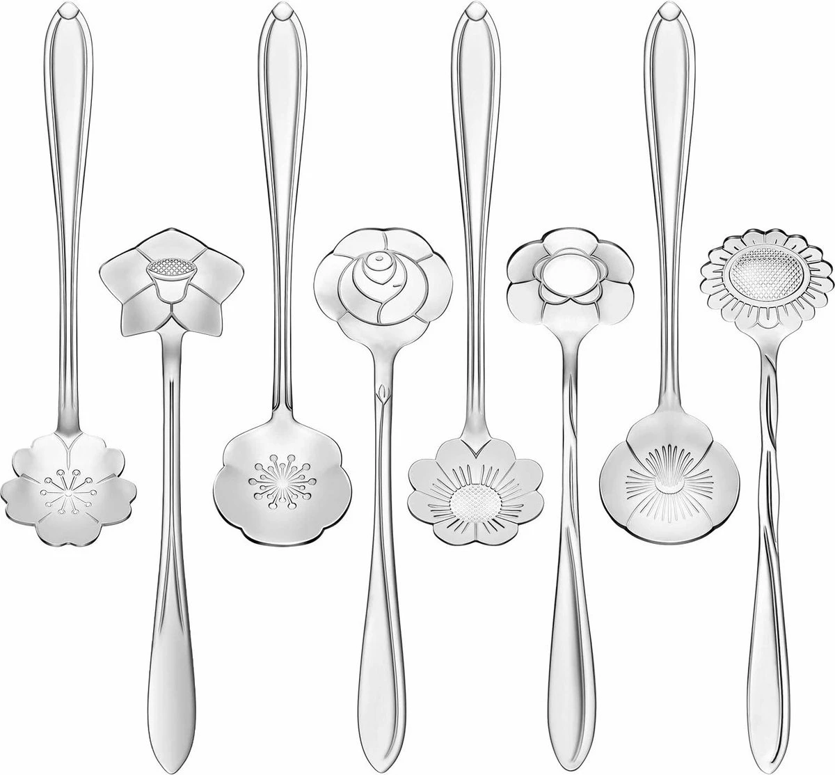 Fako Bijoux® - Bloemen Lepels Set - Theelepel / Koffielepel - 12cm - Zilver - 8 Stuks 1 Fako Bijoux® - Bloemen Lepels Set - Theelepel / Koffielepel - 12cm - Zilver - 8 Stuks