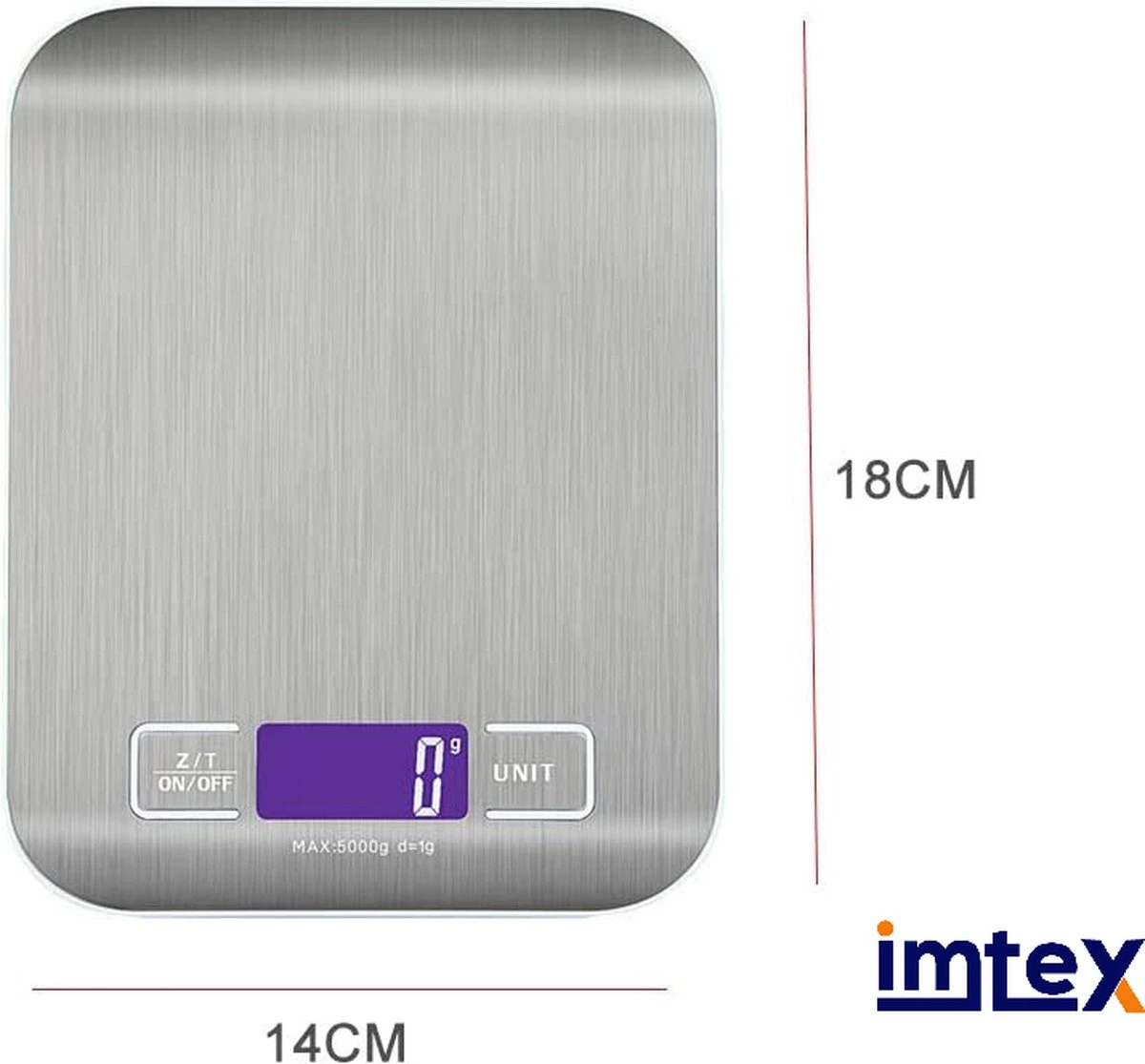 IMTEX Digitale Precisie Keukenweegschaal - Tot 5000 Gram - Zilver 6 IMTEX Digitale Precisie Keukenweegschaal - Tot 5000 Gram - Zilver - Afbeelding 6
