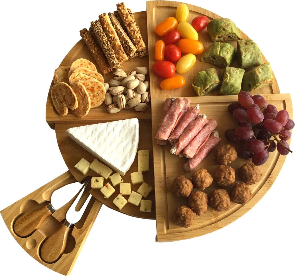 Jarif - Borrelplank - Tapasplank - Kaasplank - Serveerplank - Uitschuifbaar - Bamboe - Met Rvs Mesjes - 36 Cm 6 Jarif - Borrelplank - Tapasplank - Kaasplank - Serveerplank - Uitschuifbaar - Bamboe - Met Rvs Mesjes - 36 Cm - Afbeelding 6