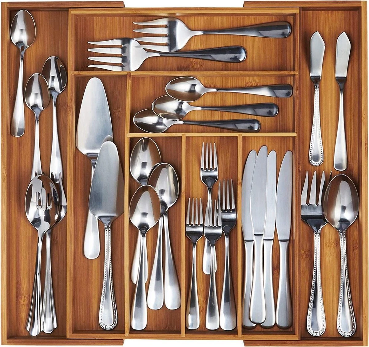 KitchenBrothers Bestekbak - Verstelbare Besteklade - 30 Tot 44.5cm - Bamboehout 1 KitchenBrothers Bestekbak - Verstelbare Besteklade - 30 Tot 44.5cm - Bamboehout