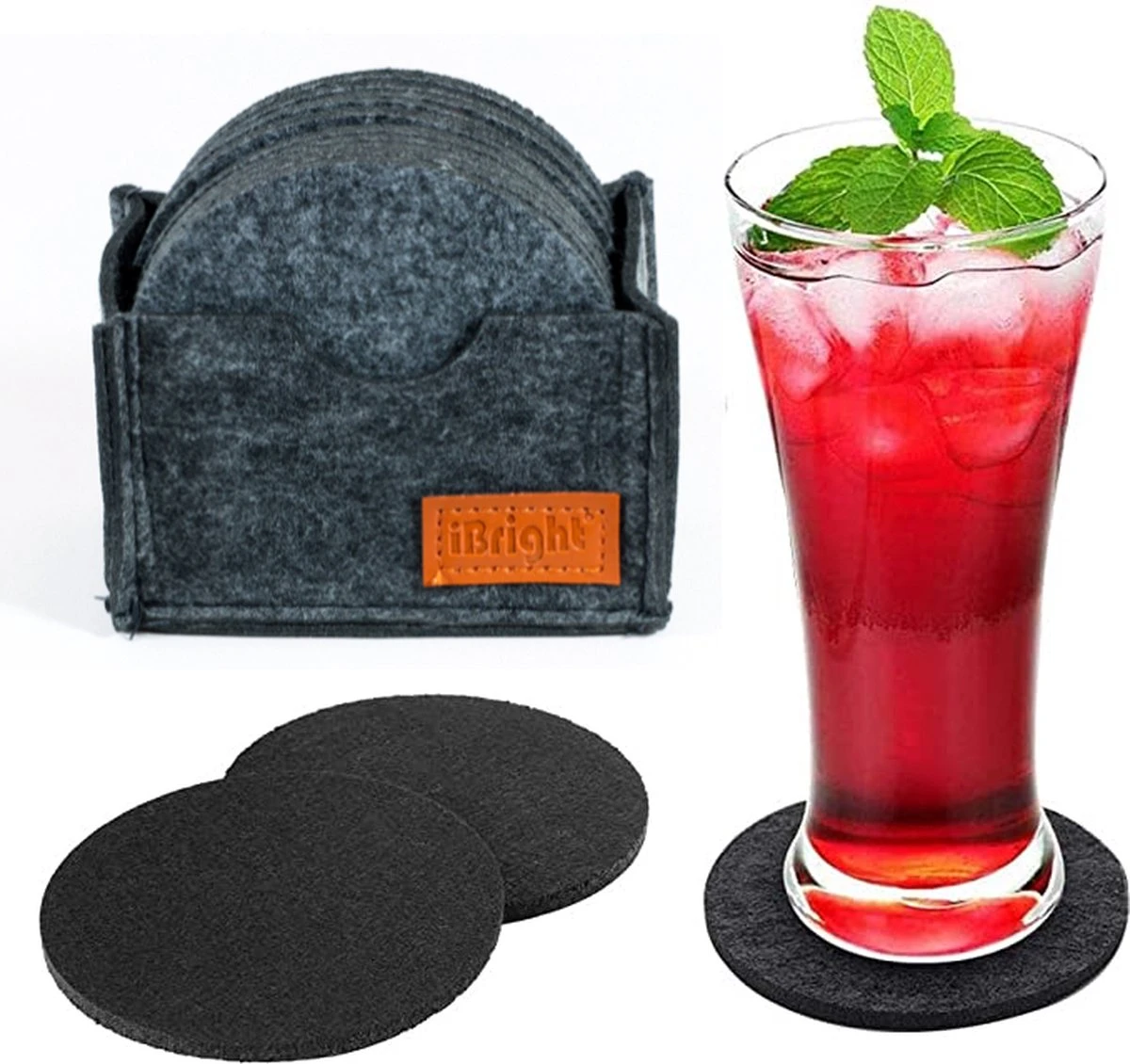 IBright Vilt Onderzetters Voor Glazen - 12 Stuks – Donkergrijs – Vilten Onderzetters Met Houder - Hittebestendig - Absorberend En Duurzaam 1 IBright Vilt Onderzetters Voor Glazen - 12 Stuks – Donkergrijs – Vilten Onderzetters Met Houder - Hittebestendig - Absorberend En Duurzaam