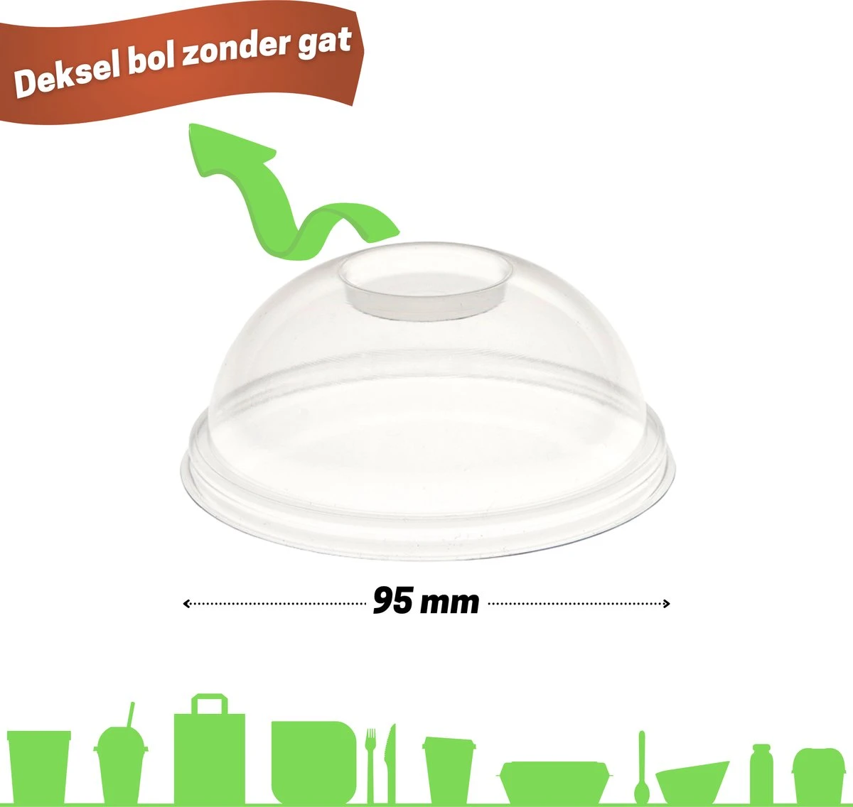 Merkloos Composteerbare Dome Deksel Bol Zonder Gat Ø 95 Mm | PLA | 50 Stuks | Voor Frisdrank En Smoothies 300 Ml - 400 Ml 2 Merkloos Composteerbare Dome Deksel Bol Zonder Gat Ø 95 Mm | PLA | 50 Stuks | Voor Frisdrank En Smoothies 300 Ml - 400 Ml - Afbeelding 2