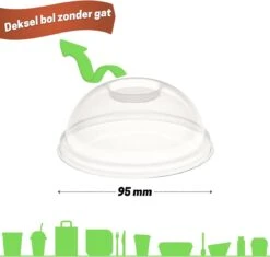 Merkloos Composteerbare Wegwerpbeker Met Dome Deksel Bol Zonder Gat Voor Frisdrank En Smoothies | 400 Ml | Ø 95 Mm | PLA | 50 Stuks -Merkloos Verkoopwinkel 1200x1140 10
