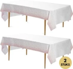Pazzo Festa - Wegwerp Tafelkleed - 2 Stuks - Wit Rose - Vlek & Geurvrij - Verjaardagen - Gender Reveal - Baby Shower - Party's -