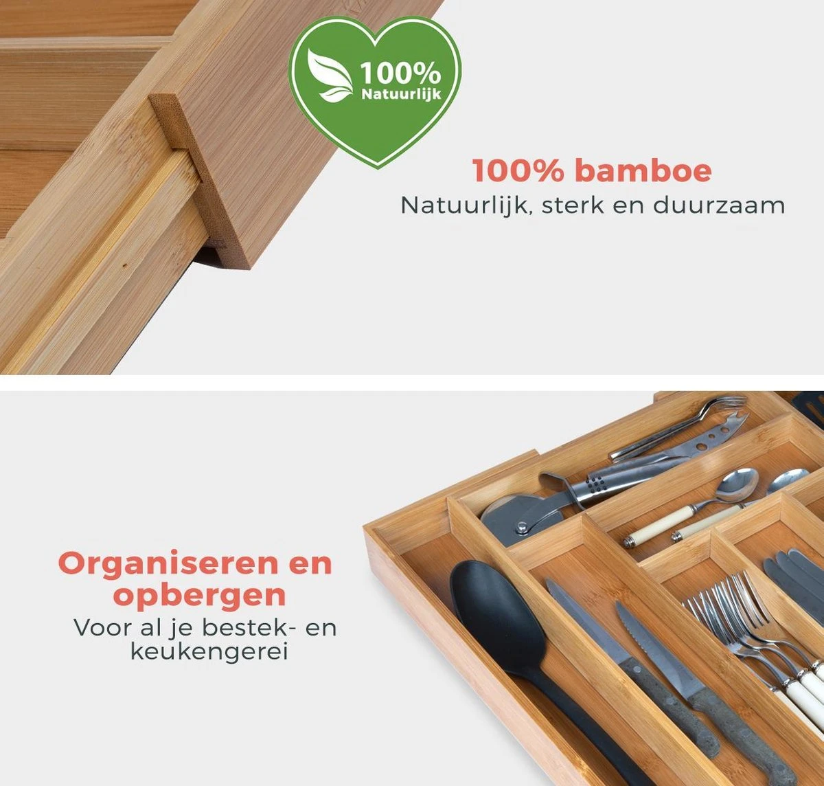 KitchenBrothers Bestekbak - Verstelbare Besteklade - 30 Tot 44.5cm - Bamboehout 5 KitchenBrothers Bestekbak - Verstelbare Besteklade - 30 Tot 44.5cm - Bamboehout - Afbeelding 5