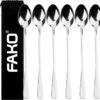 Fako Bijoux® - 6 Lange Lepels - Latte Macchiato - Longdrink - Cocktail - Dessert - IJs - Koffie - Zilver - 6 Stuks - Bewaarzakje