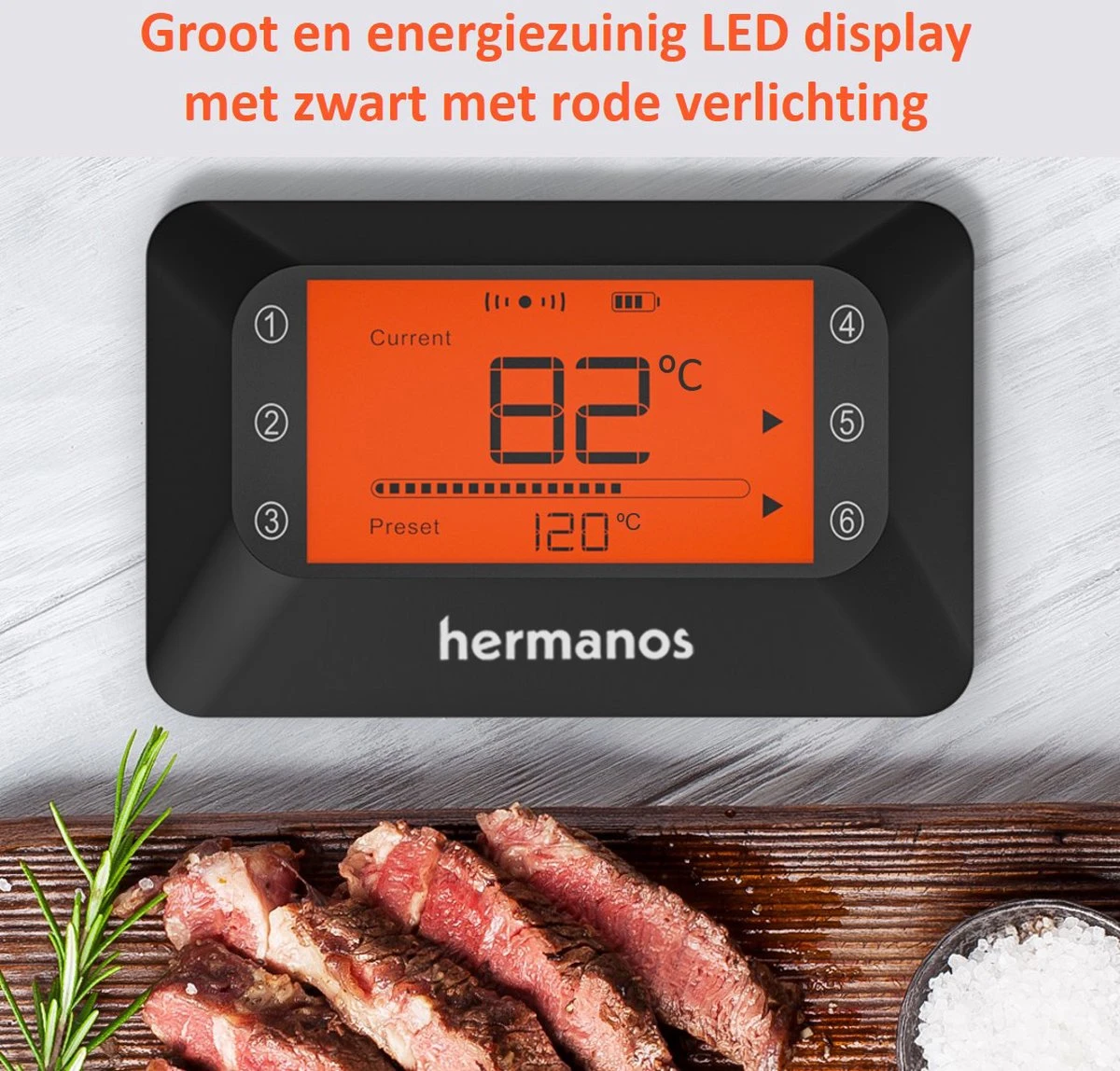 Hermanos® Digitale BBQ Thermometer Draadloos - Vleesthermometer - Oventhermometer - Bluetooth Met App - 6 Meetsondes - Magneet - Incl. Batterijen 7 Hermanos® Digitale BBQ Thermometer Draadloos - Vleesthermometer - Oventhermometer - Bluetooth Met App - 6 Meetsondes - Magneet - Incl. Batterijen - Afbeelding 7