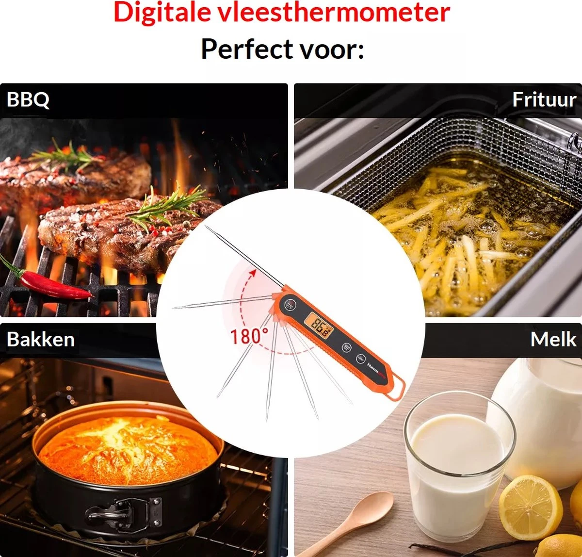 Thermo Pro Digitale Vleesthermometer TP-03H Voor Keuken En BBQ – Inklapbaar – Waterdicht - Kernthermometer – Suikerthermometer – Kookthermometer – Voedselthermometer 2 Thermo Pro Digitale Vleesthermometer TP-03H Voor Keuken En BBQ – Inklapbaar – Waterdicht - Kernthermometer – Suikerthermometer – Kookthermometer – Voedselthermometer - Afbeelding 2