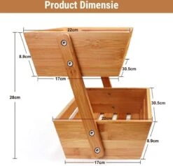 Fruitmand – 2 Laags – Hout – Aardappelbak - Aanrecht Organiser - Fruitkistje - Fruitschaal – Fruitmand -Schaal Decoratie - Voor Fruit / Groente / Snacks / Brood -Merkloos Verkoopwinkel 1200x1150 2
