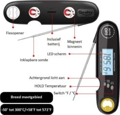 Nauwkeurige Keukenthermometer Met Ophangmagneet – Waterdicht - Digitale BBQ Thermometer - Vleesthermometer Keuken - Kernthermometer - Temperatuur Range -50 °C Tot 300°C - Qwality4u -Merkloos Verkoopwinkel 1200x1151 1