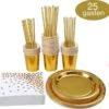Goud Verjaardag Wegwerp Servies Set - Party Servies - Borden En Bekers Feestartikelen - 25 Gasten - Feestservies