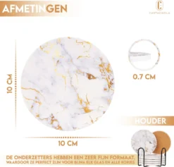 Castagnola Keramische Onderzetters Met Houder – Onderzetters Voor Glazen – Onderzetters Design – Onderzettersset – Drink Onderzetters – Keramisch – Kurk – Set Van 6 – Wit/Goud -Merkloos Verkoopwinkel 1200x1151 7