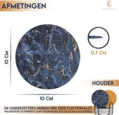 Castagnola Keramische Onderzetters Met Houder – Onderzetters Voor Glazen – Onderzetters Design – Onderzettersset – Drink Onderzetters – Keramisch – Kurk – Set Van 6 – Blauw/Goud -Merkloos Verkoopwinkel 1200x1153 2