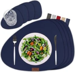 Sølmo I Designer Placemat Van Vilt - Ovaal I Hittebestendig I Placemat Set Van 4 Met Onderzetter, Placemats, Placemat I Tafel Decoratie Winter, Blauw [Night Blue].