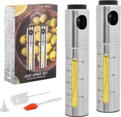 Olijfolie Sprayer - Olie Spray - Cooking Spray - Bakspray - 2 Stuks - RVS - Premium Quality - Gift Box - Inclusief Accessoires -