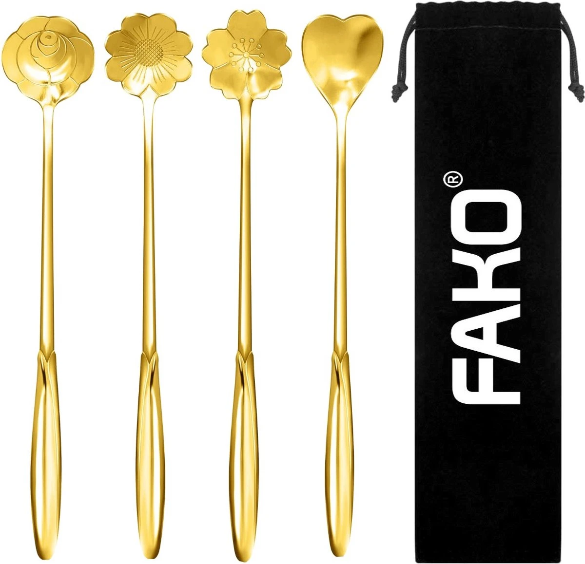 Fako Bijoux® - 4 Lange Lepels Bloem Motief - Latte Macchiato - Longdrink - Cocktail - Dessert - IJs - Koffie - Goud - 4 Stuks - Bewaarzakje 1 Fako Bijoux® - 4 Lange Lepels Bloem Motief - Latte Macchiato - Longdrink - Cocktail - Dessert - IJs - Koffie - Goud - 4 Stuks - Bewaarzakje