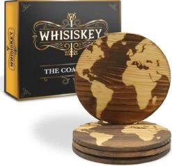 Whisiskey Wereldkaart Onderzetters - Whisky Onderzetter - Onderzetters Voor Glazen - Coasters - Onderzetters Design - Whiskey Glazen - Cadeau Voor Man & Vrouw - Cadeau Voor Mannen En Vrouwen