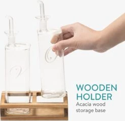 Navaris Set Van Oliefles En Azijnfles - Twee Navulbare Flesjes Met Schenktuit - Glazen Flessen Met Dispenser Voor Azijn En Olie - In Houten Houder -Merkloos Verkoopwinkel 1200x1159 8
